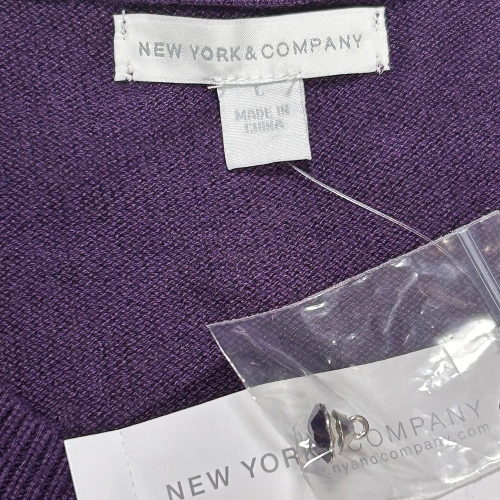 New York & Company Purple Rosette 3D Floral Button Front Cardigan Sweater NEW - Picture 2 of 8